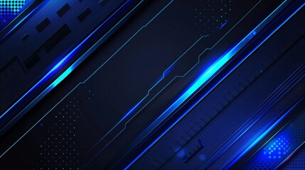 Poster - Abstract digital background with dark blue hues and neon lines, ideal for modern design projects