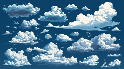 Wall Mural - Collection of Cumulus Clouds in a Deep Blue Sky