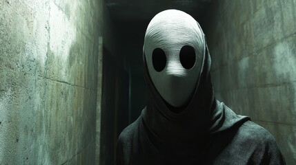 Sticker - A man in a mask stands in a dark hallway