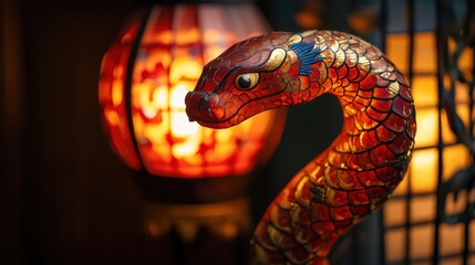 Poster - Ornate Red And Gold Snake Sculpture Illuminated