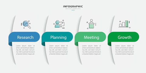 Fototapete - Timeline infographic template. 4 Step timeline journey, calendar Flat simple infographics design template. presentation graph. Business concept with 4 options, vector illustration.