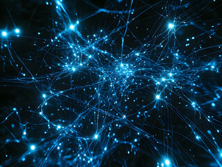 Wall Mural - blue digital background for technological operations neural networks ai big data transmission encryp