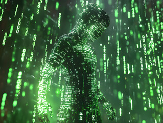 Wall Mural - hacker data streams green binary code virtual reality futuristic hacking hack technology digital rep