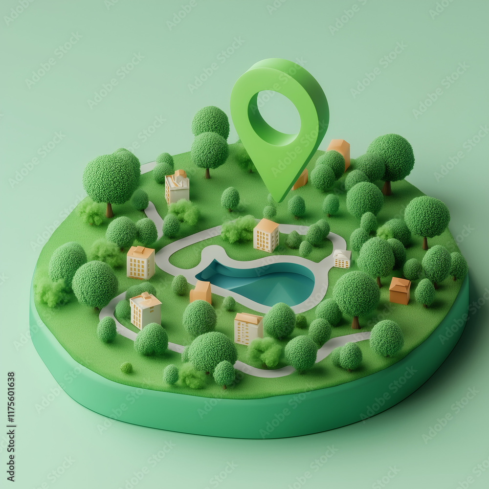 Location pin icon on green land plot, estate investment, land plot for ...