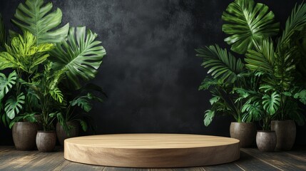 Wall Mural - Wooden Pedestal With Lush Greenery