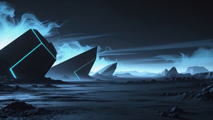 Wall Mural - Wallpaper with minimalist landscape, dark planet