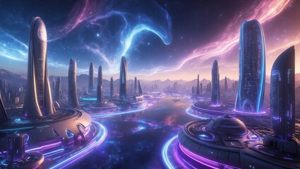 Wall Mural - Futuristic alien city, landscape
