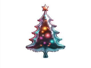 Wall Mural - shiny holographic balloon shaped like Christmas tree, adorned with colorful lights, brings festive cheer to any celebration