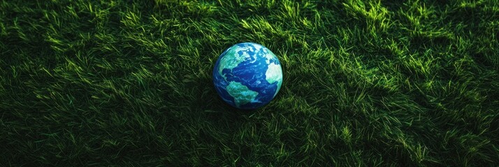 Canvas Print - Small globe on green grass background.