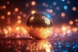 © Vesna - shiny gold disco ball reflecting brilliant lights evoking a sense of celebration and nostalgia with a vibrant backdrop that enhances the festive mood and dynamic energy