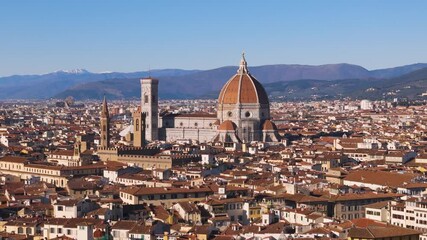 Wall Mural - Aerial drone view of the Duomo di Firenze, a cathedral in the city of Florence, Italy.