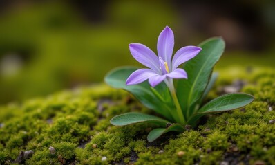 Canvas Print - Delicate purple flower among green moss