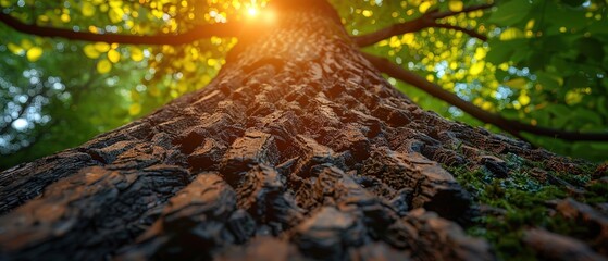 Wall Mural - view from bottom to the big tree with green leaves, green nature concept 