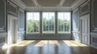 © sup - Sunlit Elegance: A Grand Room with Panoramic Windows and Classic Moldings