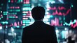 © SlashStd - Businessman viewing financial data on large screens at night.