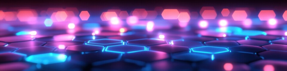Wall Mural - abstract glowing hexagonal circuits illuminated in soft blue and purple hues, creating a vibrant dig