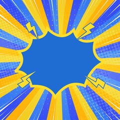 Leinwandbilder - Dynamic blue and yellow comic book background with halftone and radial speed lines. Perfect for action scenes. 