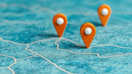 Wall Mural - customer journey flow mapping with oversized location markers on a map