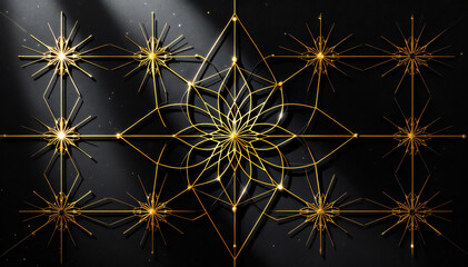 Wall Mural - Intricate golden geometric patterns and stars on a dark background.