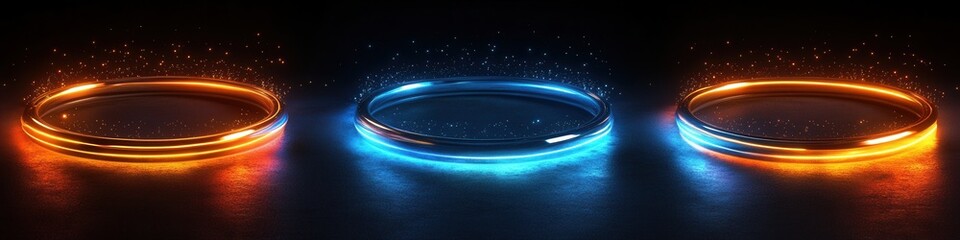 Wall Mural - Minimalist glowing rings intertwining with digital data pathways, creating a modern, sleek visual representation of connectivity and technology