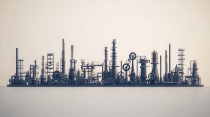 Wall Mural - Minimalist industrial design elements, factory silhouettes, machinery gears, clean lines, modern aesthetic, versatile for various applications