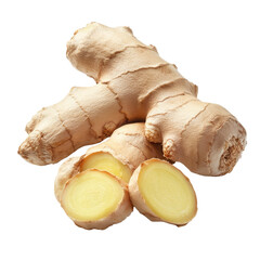 Wall Mural - Fresh ginger root displayed on a transparent background showcasing its unique texture and vibrant color, fresh ginger isolated on transparent background