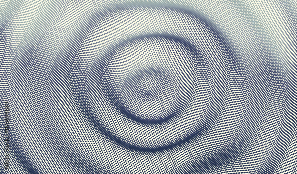 3D wavy background with ripple effect. Grid surface with particle ...