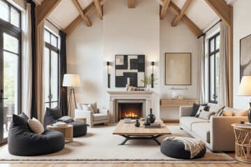 Wall Mural - A photo of modern livingroom interior design: a living room filled with furniture and a fire place