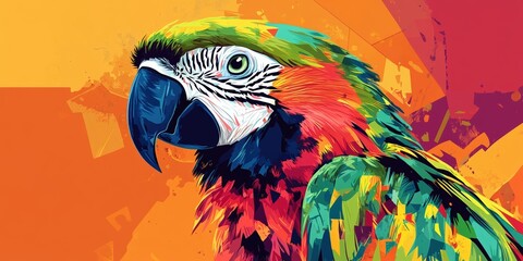 Canvas Print - A bold pop art illustration of a parrot with vibrant colors, sharp contrasts, and abstract geometric patterns, exuding energy and modern creativity