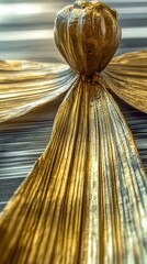 Poster - Golden Leaf Sculpture Captures Intricate Textures and Shimmering Light on a Serene Surface