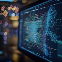 a computer screen displaying complex machine learning algorithms on a blurred background - generativ