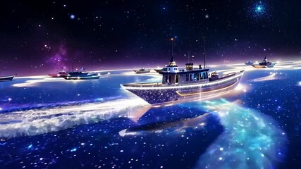 Wall Mural - a celestial river flowing through the sky, with boats made of stardust navigating its course