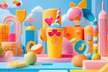 Wall Mural - Happy smoothie in a colorful, playful world!