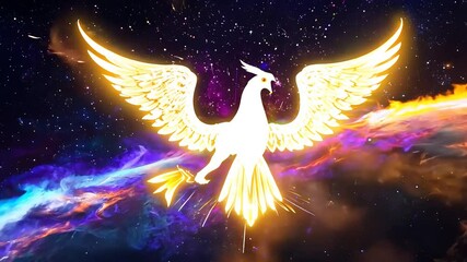 Wall Mural - a celestial phoenix reborn from stardust amidst a galaxy of swirling colors