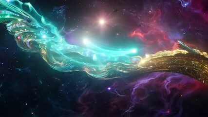 Wall Mural - a celestial dragon weaving through nebula clouds, its scales reflecting the colors of the galaxy and