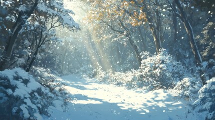 Wall Mural - Enchanted Winter Forest Path: A Serene Snowfall