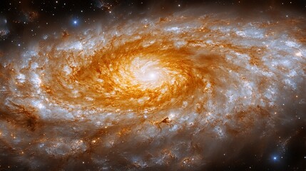Wall Mural - a vibrant spiral galaxy with orange and white hues, swirling arms, and a bright center against a dar