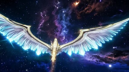 Wall Mural - a celestial dragon curled around a comet, its wings spreading across the sky and leaving trails of s