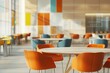 © Rayhanios - Modern office break room with orange and teal chairs