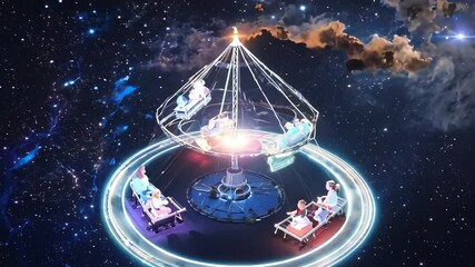 Wall Mural - a celestial carousel where each ride takes passengers on a journey through different constellations,