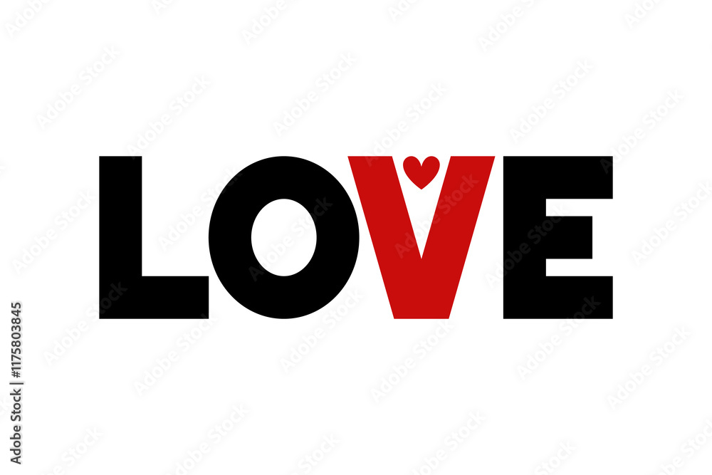 Word Love. Text, lettering. Colored silhouette. Horizontal front view ...