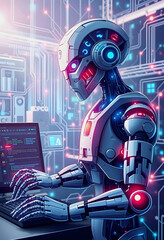 AI artificial intelligence digital network computer technology 3D illustration, comic art, with white tones