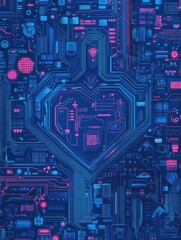 Futuristic vector illustration of a blue circuit board with intricate digital tech elements, perfect for advanced technology backgrounds.
