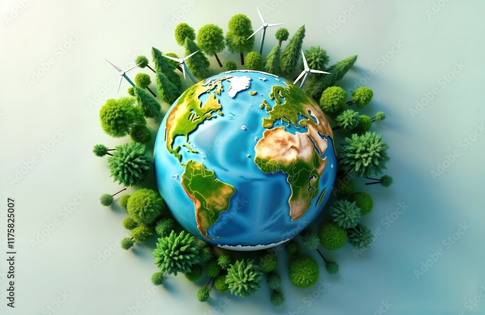 Eco friendly planet earth illustration. Globe surrounded by green trees ...