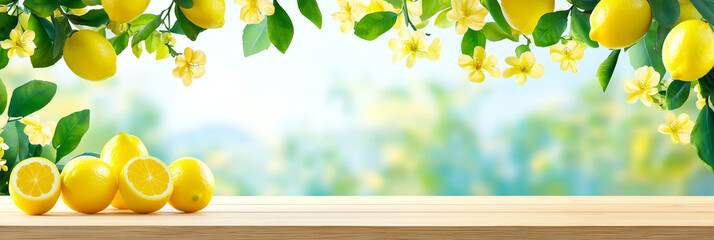 Aufkleber - Bright lemon display with flowers and foliage set against a serene blurred background
