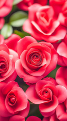 Poster - Bright pink roses in full bloom showcasing intricate petals in a vibrant garden during spring