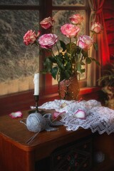 Wall Mural - Table with flowers and candles