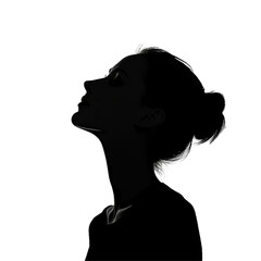 A graceful silhouette of a woman with a bun against a transparent background highlighting her elegant profile, Silhouette of a woman on transparent background