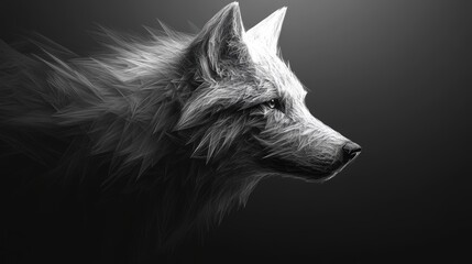 Abstract Representation of a Wolf's Head in Monochrome Style