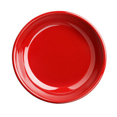 Bright red plate isolated on a clean transparent background ideal for presenting colorful dishes or as decorative kitchenware, empty red plate isolated on transparent background